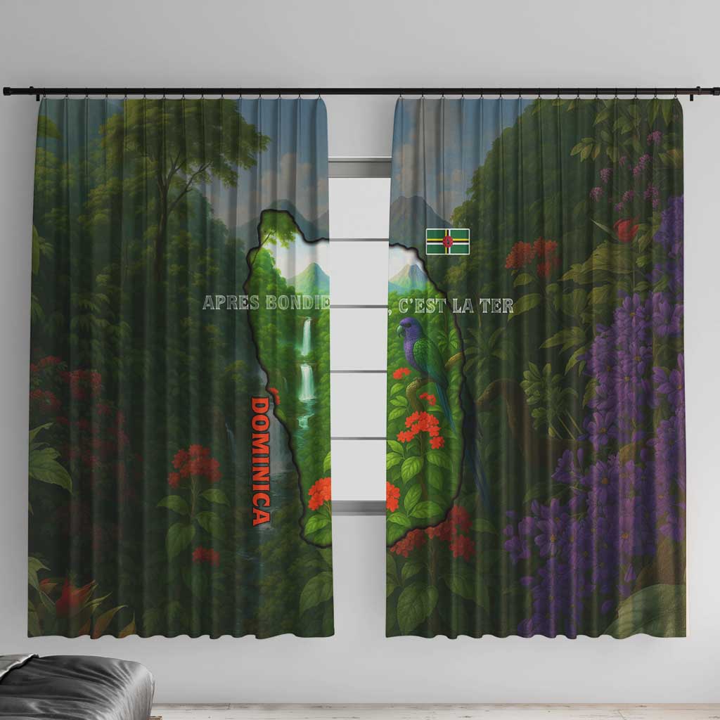 Dominica Nature Window Curtain Sisserou Parrot and Waterfall Island Map with National Flag Design - Wonder Print Shop