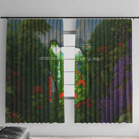 Dominica Nature Window Curtain Sisserou Parrot and Waterfall Island Map with National Flag Design - Wonder Print Shop