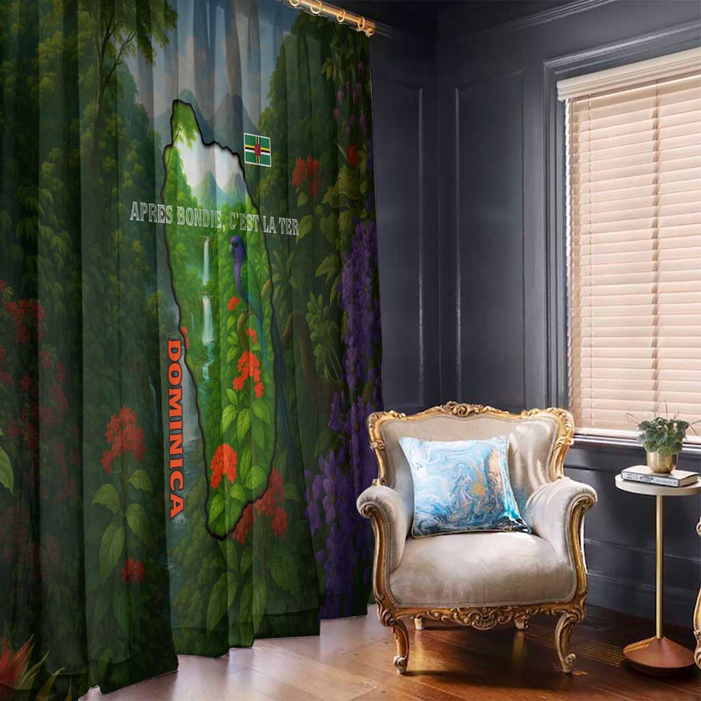 Dominica Nature Window Curtain Sisserou Parrot and Waterfall Island Map with National Flag Design - Wonder Print Shop
