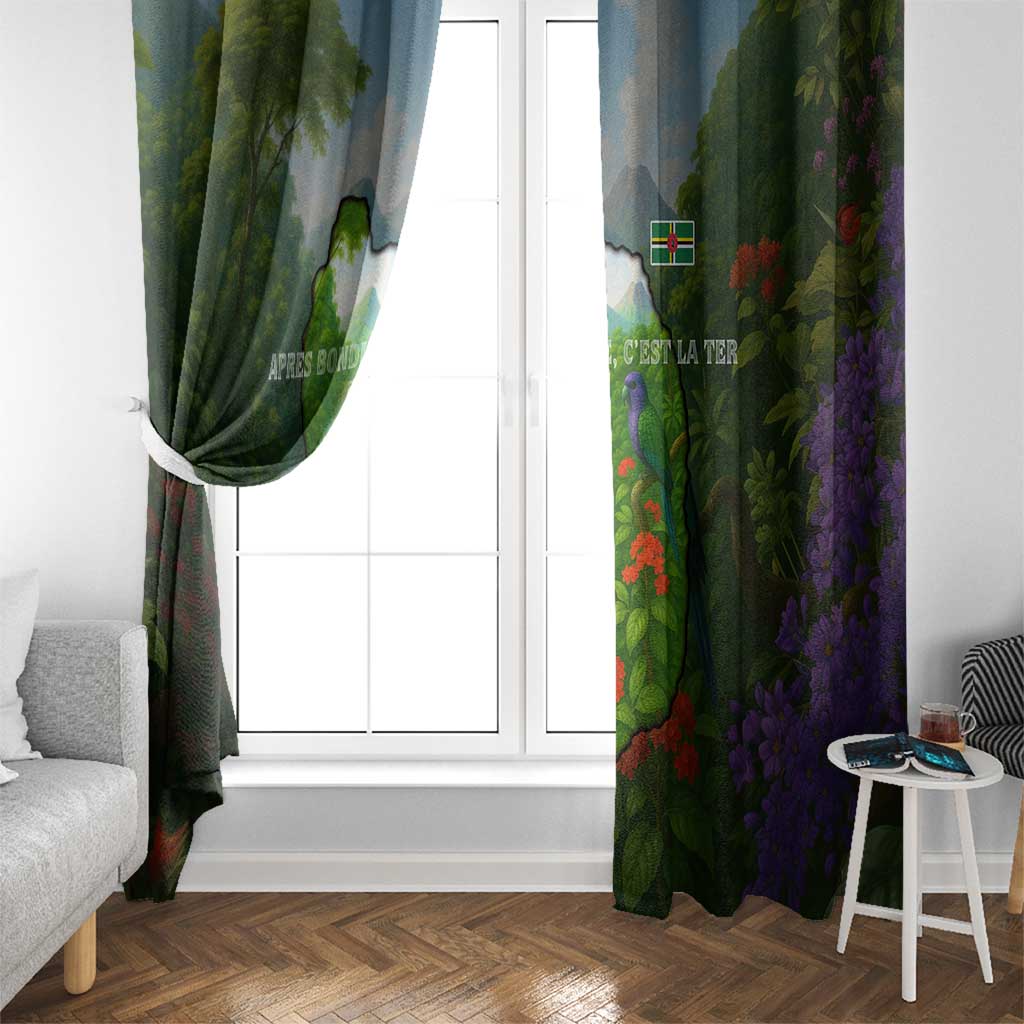 Dominica Nature Window Curtain Sisserou Parrot and Waterfall Island Map with National Flag Design - Wonder Print Shop