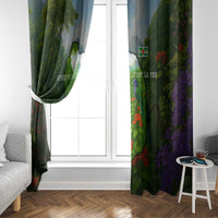 Dominica Nature Window Curtain Sisserou Parrot and Waterfall Island Map with National Flag Design - Wonder Print Shop