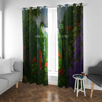 Dominica Nature Window Curtain Sisserou Parrot and Waterfall Island Map with National Flag Design - Wonder Print Shop