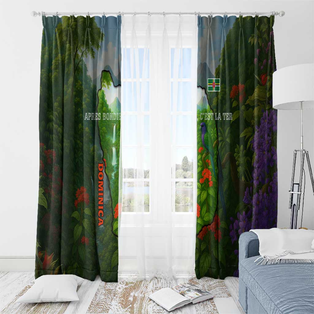Dominica Nature Window Curtain Sisserou Parrot and Waterfall Island Map with National Flag Design - Wonder Print Shop