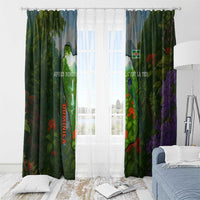 Dominica Nature Window Curtain Sisserou Parrot and Waterfall Island Map with National Flag Design - Wonder Print Shop