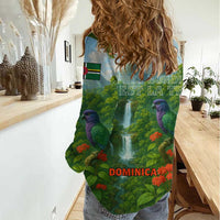 Dominica Nature Women Casual Shirt Sisserou Parrot and Waterfall Island Map with National Flag Design - Wonder Print Shop