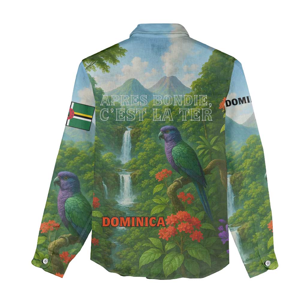 Dominica Nature Women Casual Shirt Sisserou Parrot and Waterfall Island Map with National Flag Design - Wonder Print Shop