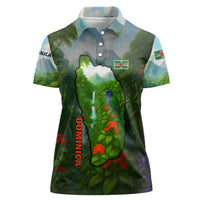 Dominica Nature Women Polo Shirt Sisserou Parrot and Waterfall Island Map with National Flag Design - Wonder Print Shop