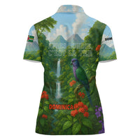 Dominica Nature Women Polo Shirt Sisserou Parrot and Waterfall Island Map with National Flag Design - Wonder Print Shop