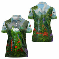 Dominica Nature Women Polo Shirt Sisserou Parrot and Waterfall Island Map with National Flag Design - Wonder Print Shop