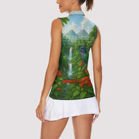 Dominica Nature Women Sleeveless Polo Shirt Sisserou Parrot and Waterfall Island Map with National Flag Design - Wonder Print Shop