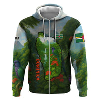 Dominica Nature Zip Hoodie Sisserou Parrot and Waterfall Island Map with National Flag Design - Wonder Print Shop