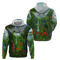 Dominica Nature Zip Hoodie Sisserou Parrot and Waterfall Island Map with National Flag Design - Wonder Print Shop