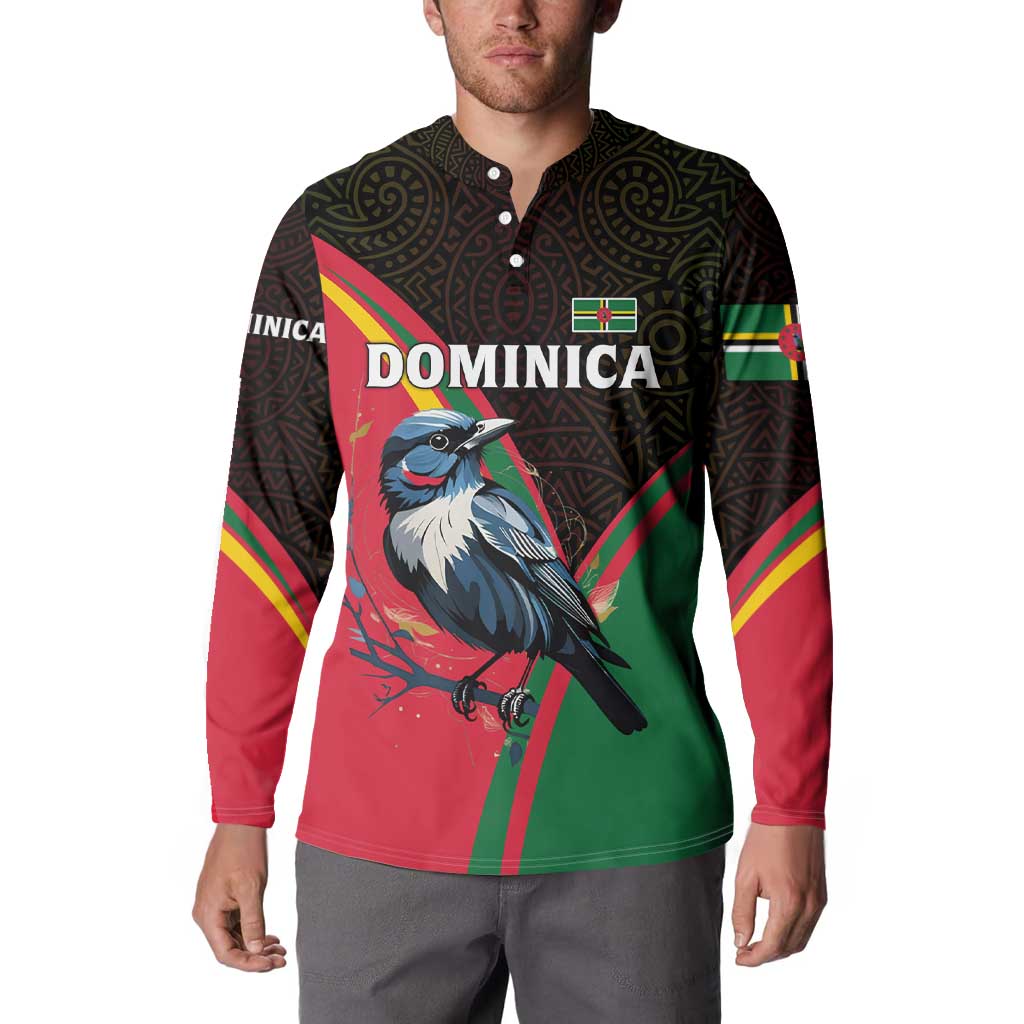 Dominica Button Sweatshirt with Sisserou Parrot and Tribal Pattern Design - Wonder Print Shop
