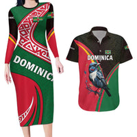 Dominica Couples Matching Long Sleeve Bodycon Dress and Hawaiian Shirt with Sisserou Parrot and Tribal Pattern Design - Wonder Print Shop