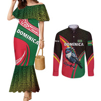 Dominica Couples Matching Mermaid Dress and Long Sleeve Button Shirt with Sisserou Parrot and Tribal Pattern Design - Wonder Print Shop