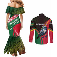 Dominica Couples Matching Mermaid Dress and Long Sleeve Button Shirt with Sisserou Parrot and Tribal Pattern Design - Wonder Print Shop