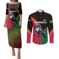 Dominica Couples Matching Puletasi and Long Sleeve Button Shirt with Sisserou Parrot and Tribal Pattern Design - Wonder Print Shop