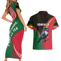 Dominica Couples Matching Short Sleeve Bodycon Dress and Hawaiian Shirt with Sisserou Parrot and Tribal Pattern Design - Wonder Print Shop