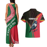 Dominica Couples Matching Tank Maxi Dress and Hawaiian Shirt with Sisserou Parrot and Tribal Pattern Design - Wonder Print Shop
