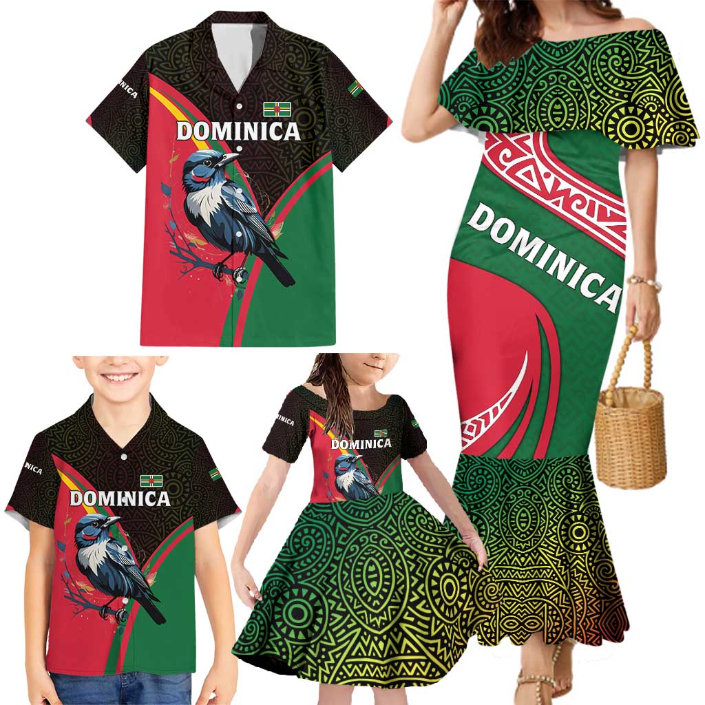 Dominica Family Matching Mermaid Dress and Hawaiian Shirt with Sisserou Parrot and Tribal Pattern Design - Wonder Print Shop