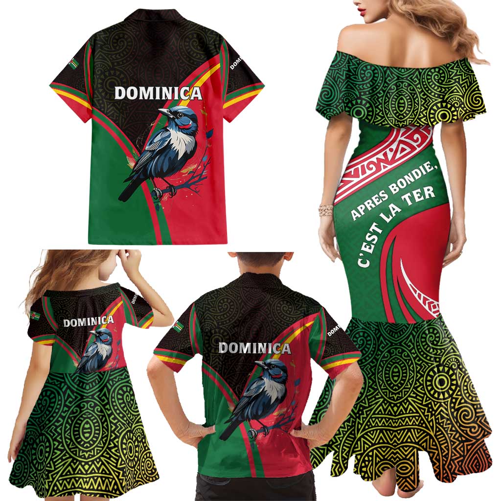 Dominica Family Matching Mermaid Dress and Hawaiian Shirt with Sisserou Parrot and Tribal Pattern Design - Wonder Print Shop