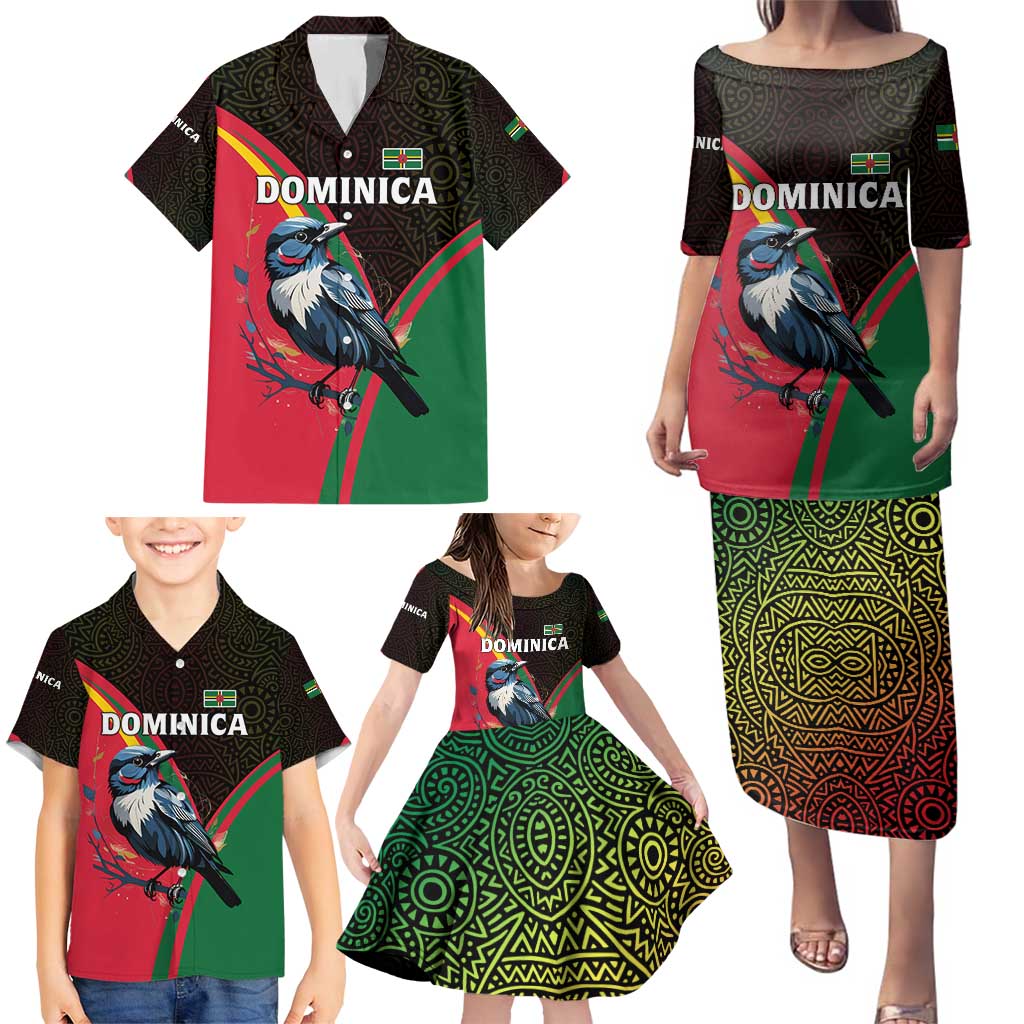 Dominica Family Matching Puletasi and Hawaiian Shirt with Sisserou Parrot and Tribal Pattern Design - Wonder Print Shop