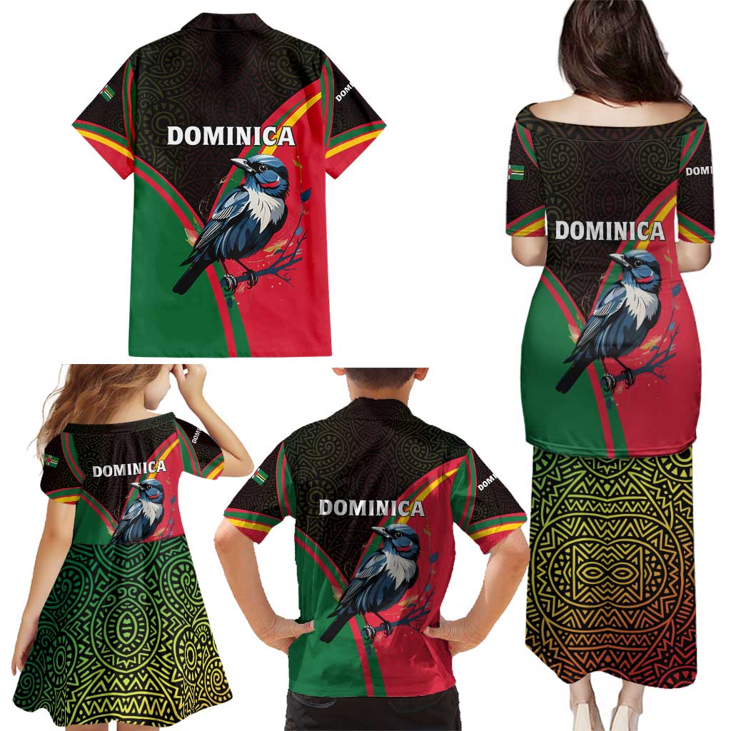 Dominica Family Matching Puletasi and Hawaiian Shirt with Sisserou Parrot and Tribal Pattern Design - Wonder Print Shop