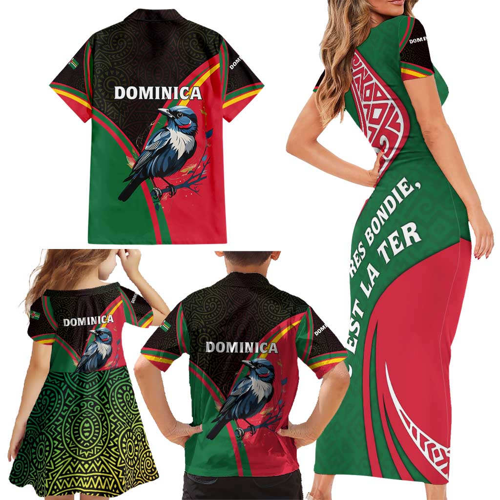 Dominica Family Matching Short Sleeve Bodycon Dress and Hawaiian Shirt with Sisserou Parrot and Tribal Pattern Design - Wonder Print Shop