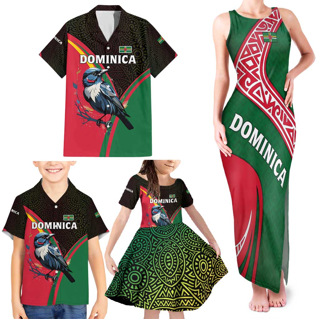 Dominica Family Matching Tank Maxi Dress and Hawaiian Shirt with Sisserou Parrot and Tribal Pattern Design - Wonder Print Shop