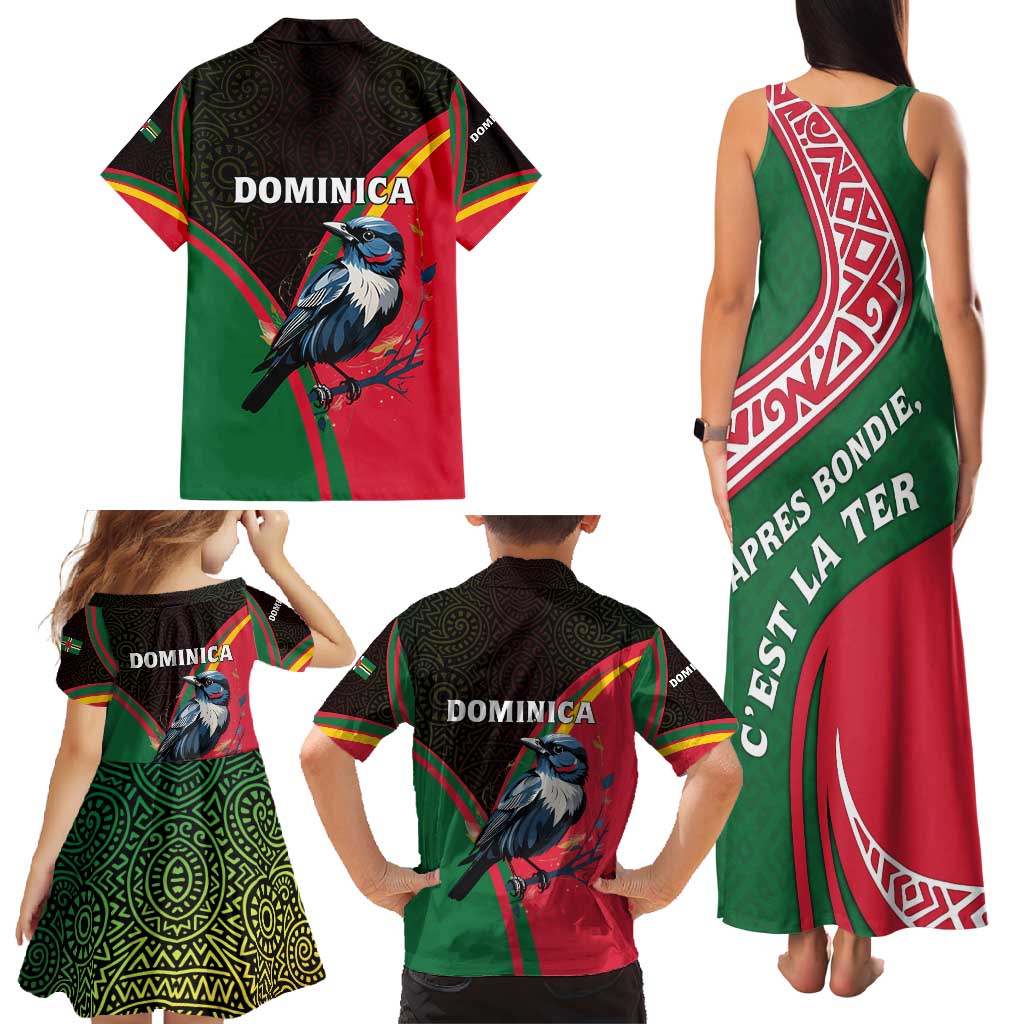 Dominica Family Matching Tank Maxi Dress and Hawaiian Shirt with Sisserou Parrot and Tribal Pattern Design - Wonder Print Shop
