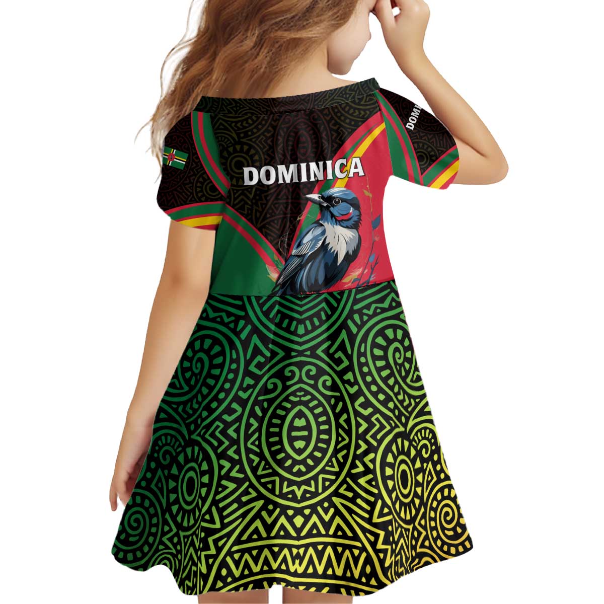 Dominica Kid Short Sleeve Dress with Sisserou Parrot and Tribal Pattern Design - Wonder Print Shop