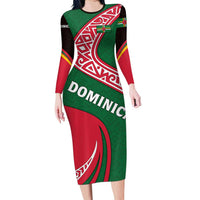 Dominica Long Sleeve Bodycon Dress with Sisserou Parrot and Tribal Pattern Design - Wonder Print Shop