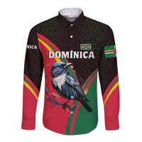 Dominica Long Sleeve Button Shirt with Sisserou Parrot and Tribal Pattern Design - Wonder Print Shop