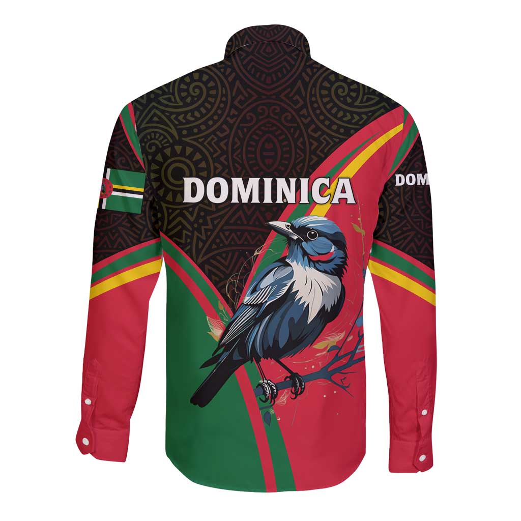Dominica Long Sleeve Button Shirt with Sisserou Parrot and Tribal Pattern Design - Wonder Print Shop