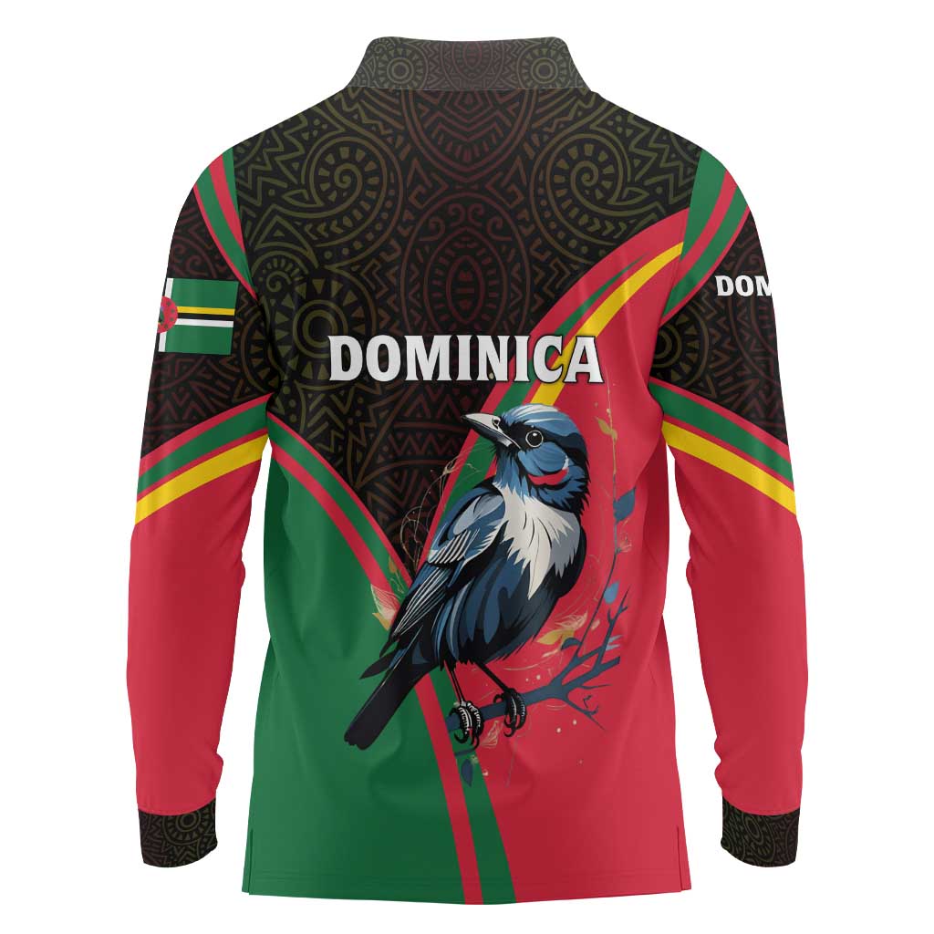 Dominica Long Sleeve Polo Shirt with Sisserou Parrot and Tribal Pattern Design - Wonder Print Shop