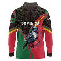 Dominica Long Sleeve Polo Shirt with Sisserou Parrot and Tribal Pattern Design - Wonder Print Shop