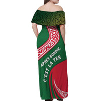 Dominica Off Shoulder Maxi Dress with Sisserou Parrot and Tribal Pattern Design - Wonder Print Shop