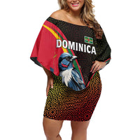 Dominica Off Shoulder Short Dress with Sisserou Parrot and Tribal Pattern Design - Wonder Print Shop