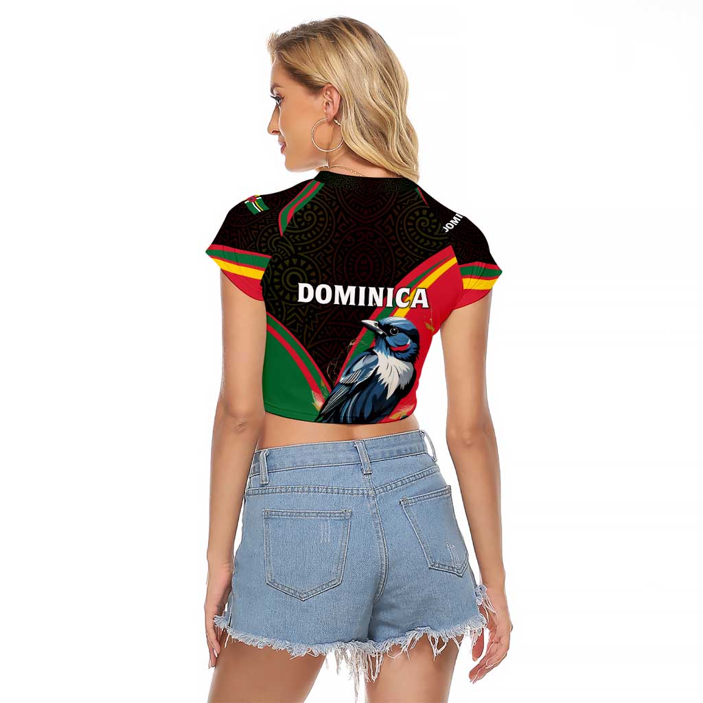 Dominica Raglan Cropped T Shirt with Sisserou Parrot and Tribal Pattern Design - Wonder Print Shop