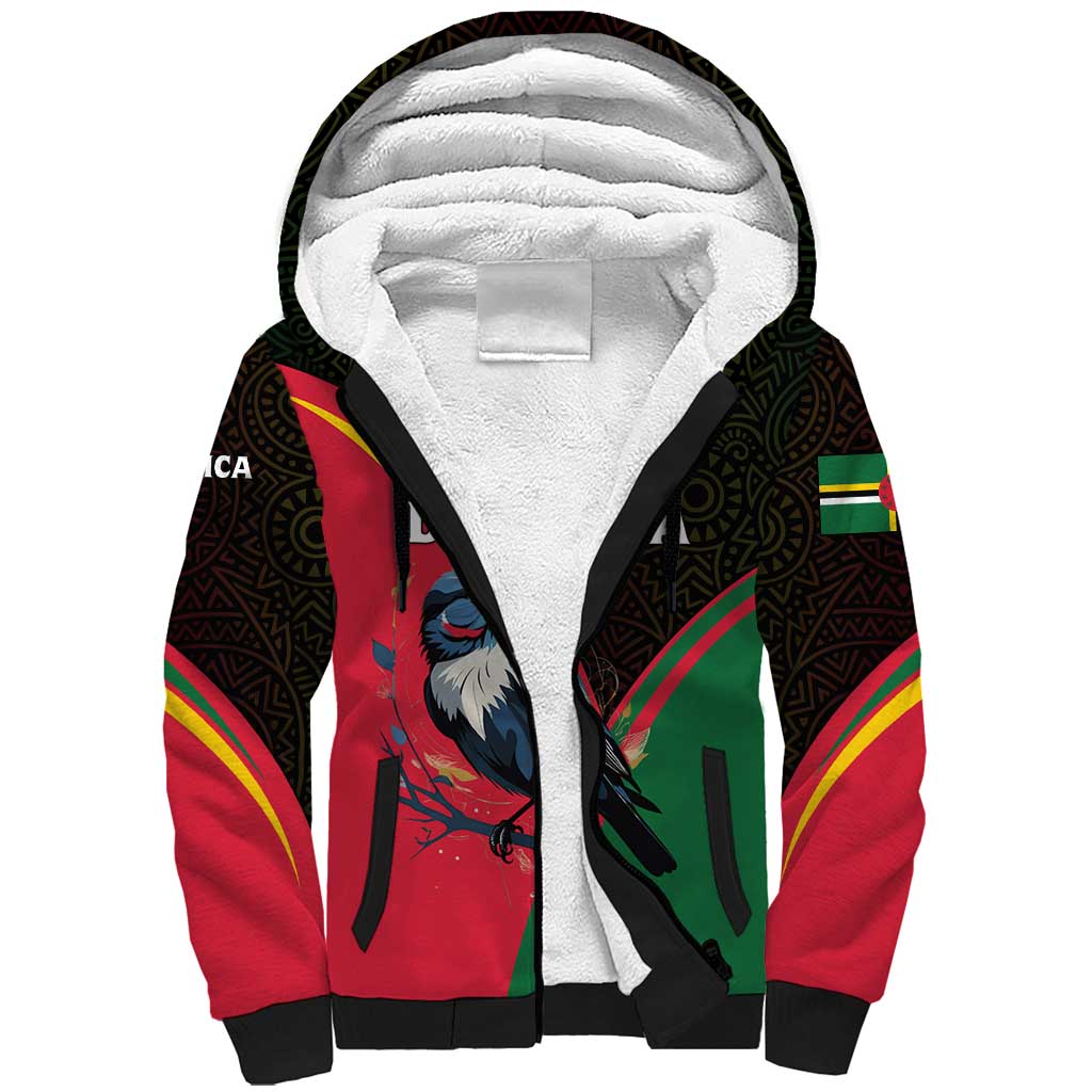 Dominica Sherpa Hoodie with Sisserou Parrot and Tribal Pattern Design - Wonder Print Shop