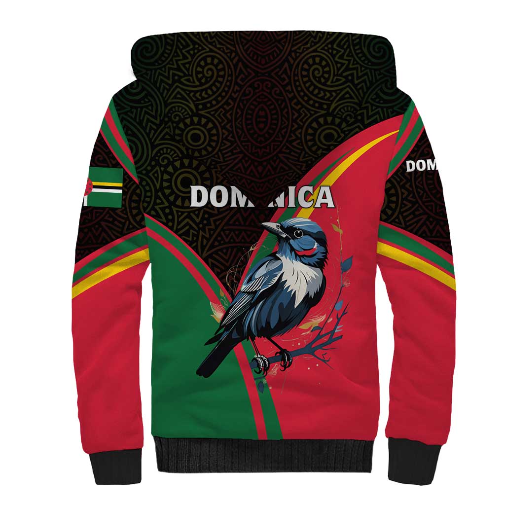 Dominica Sherpa Hoodie with Sisserou Parrot and Tribal Pattern Design - Wonder Print Shop