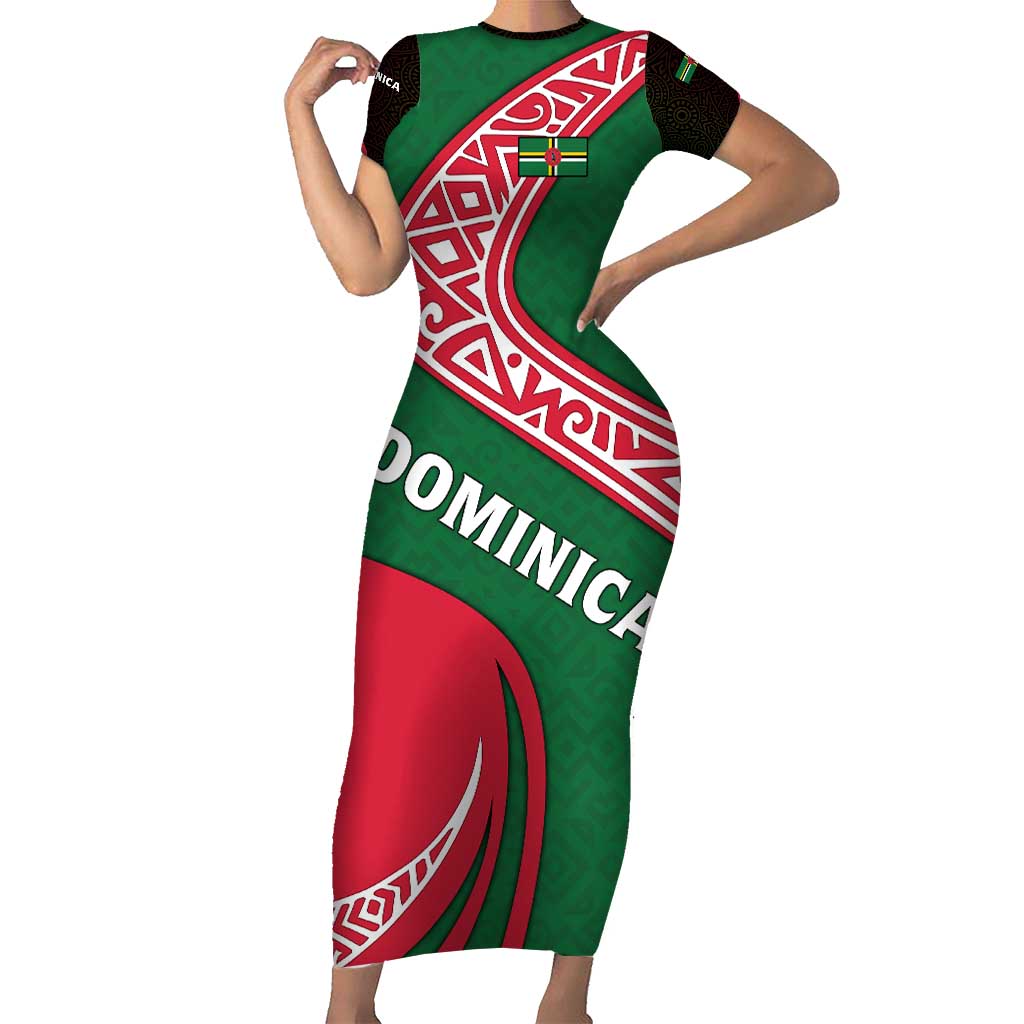 Dominica Short Sleeve Bodycon Dress with Sisserou Parrot and Tribal Pattern Design - Wonder Print Shop