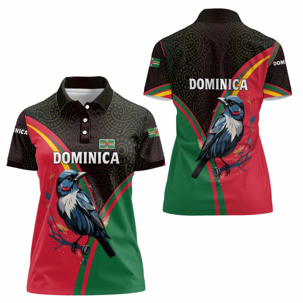 Dominica Women Polo Shirt with Sisserou Parrot and Tribal Pattern Design - Wonder Print Shop