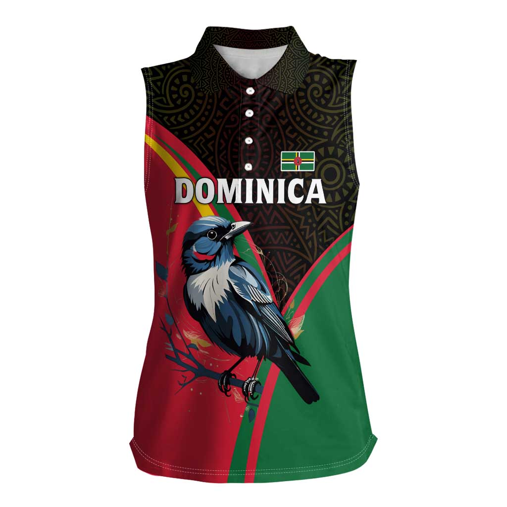 Dominica Women Sleeveless Polo Shirt with Sisserou Parrot and Tribal Pattern Design - Wonder Print Shop