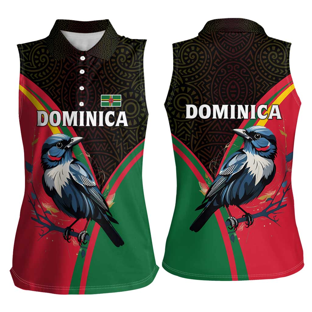 Dominica Women Sleeveless Polo Shirt with Sisserou Parrot and Tribal Pattern Design - Wonder Print Shop