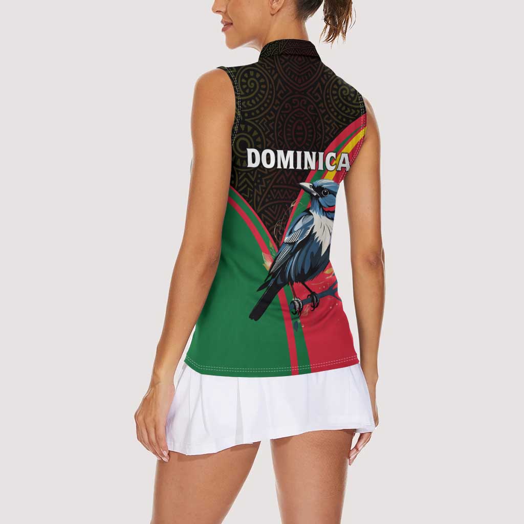 Dominica Women Sleeveless Polo Shirt with Sisserou Parrot and Tribal Pattern Design - Wonder Print Shop