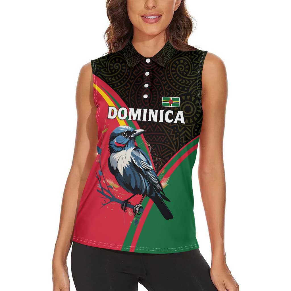 Dominica Women Sleeveless Polo Shirt with Sisserou Parrot and Tribal Pattern Design - Wonder Print Shop