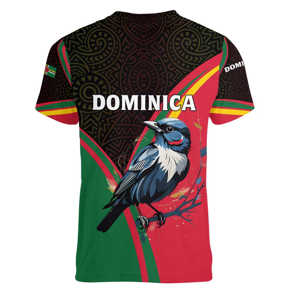 Dominica Women V-Neck T-Shirt with Sisserou Parrot and Tribal Pattern Design - Wonder Print Shop