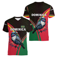 Dominica Women V-Neck T-Shirt with Sisserou Parrot and Tribal Pattern Design - Wonder Print Shop