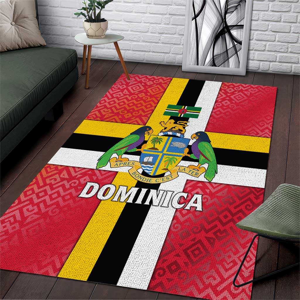 Dominica Flag Area Rug Red Yellow and Black with Coat of Arms and National Motto Design - Wonder Print Shop